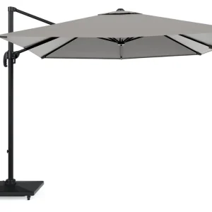 Voordeelprijs Calpe zweefparasol in zwart aluminium en grijs Weather+ Softtouch parasoldoek - L1 270 x L2 270 cm met Avola parasolvoet 90 kg met wielen