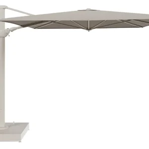 Aanbieding Minore zweefparasol met tiltfunctie in beige aluminium en Chartres Pewter All Weather Sunbrella® Luxe parasoldoek - L1 400 x L2 300 cm met parasolvoet Minore 260 kg met wielen