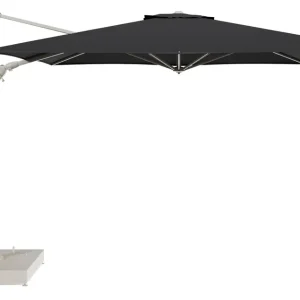 Aanbieding Minore zweefparasol met tiltfunctie in beige aluminium en Natte Sooty All Weather Sunbrella® Luxe parasoldoek - L1 350 x L2 350 cm met parasolvoet Minore 260 kg met wielen