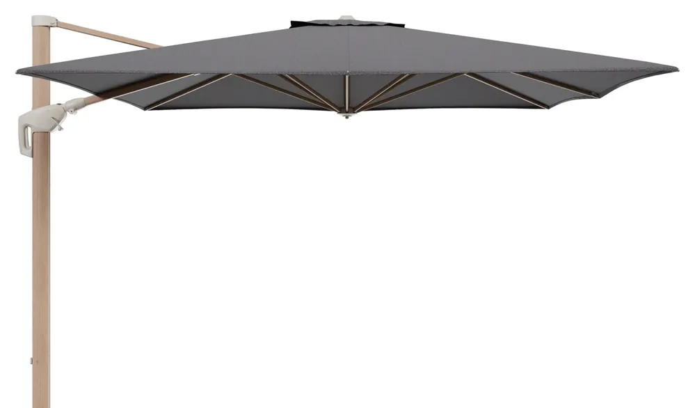 Aanbieding Minore zweefparasol met tiltfunctie in houtlook aluminium en Firenze Tunder All Weather Solica parasoldoek - L1 350 x L2 350 cm (zonder voet) (zonder voet)