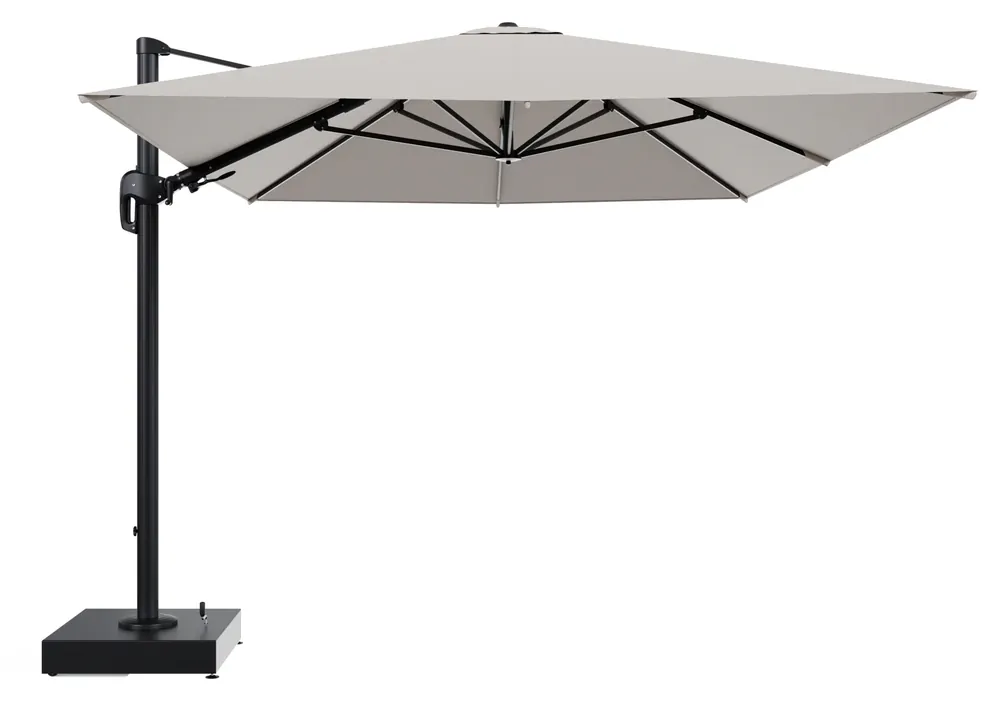 Lage Kosten Rufina zweefparasol met tiltfunctie in zwart aluminium en Slow Farafra All Weather Sunbrella® Luxe parasoldoek - L1 400 x L2 300 cm met parasolvoet Minore 150 kg met wielen