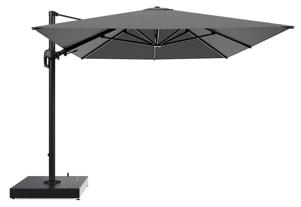 Rufina zweefparasol met tiltfunctie in zwart aluminium en Savane Tornado All Weather Sunbrella® Luxe parasoldoek - L1 400 x L2 300 cm met parasolvoet Minore 260 kg met wielen Fabrieksprijs